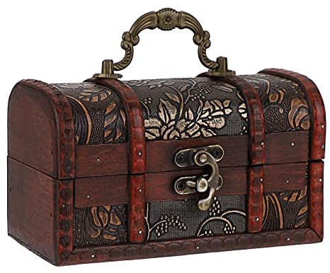 ELLDOO Vintage Treasure Chest, Pirate Keepsakes Box for Kids Gifts, Wooden Storage Box Decorative for Jewelry Pearl Trinkets, Small