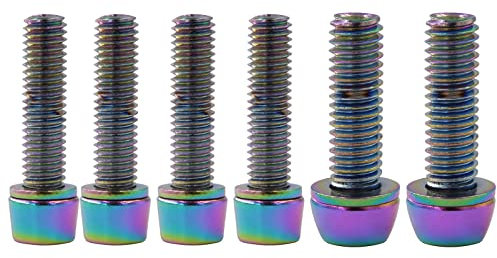 Yundxi Fahrrad Vorbau Schraube, MTB Schrauben Vorbauschraube 4pcs M5*20mm und 2pcs M6*20mm Fahrradschraube Feste Schrauben mit Unterlegscheiben für Rennrad Vorbau (Regenbogenfarben)