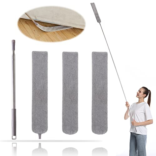 Retractable Gap Dust Cleaner 4 PCS, Multifunction Microfiber Dusting Brush Gap Mop with 100 Extension Pole, Washable Under Fridge/Appliance/Furniture Cleaning Tool with 3 Microfiber Cloths by MAYKI