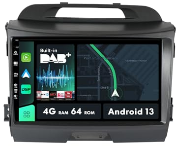MISONDA 2 Din Autoradio Eingebaut DAB/DSP/Carplay- Android 14 Passt Für Kia Sportage R 2011-2016 - [4G+64G] - Rückfahrkamera - 9 Zoll IPS - Mit Lenkradsteuerung WiFi Bluetooth RDS