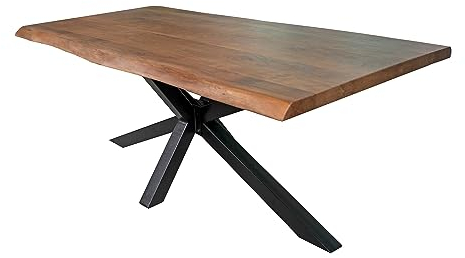 SAM Esstisch 240 x 100 cm Cali, Baumkantentisch nussbaumfarben, Akazienholz massiv, Spider-Gestell aus Metall Schwarz, aufgedoppelte Kanten 25+25 mm