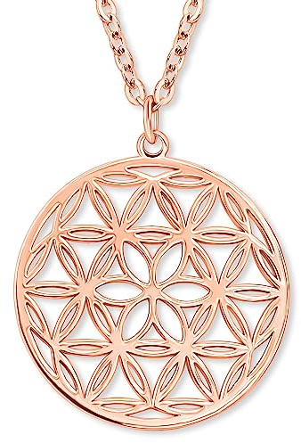 VIASOUL® Halskette Blume des Lebens II Lebensblume Kette für Damen I Flower of Life Anhänger I Mit 585er Gold überzogen I Die Blumen Kette (Rose)