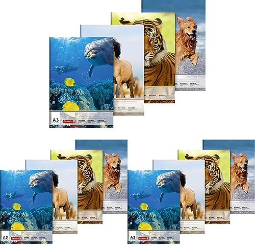 Brunnen Zeichenblock (A3, 100 g/m², 10 Blatt) Tiermotive nicht auswählbar, 1 Block (Packung mit 3)