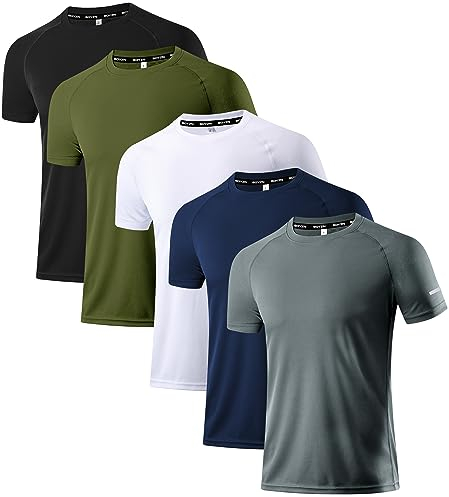 Holure Men's Sportswear Breathable Quick-Drying Short-Sleeved T-Shirt Black/Green/White/Navy/Dark Gray 05-M