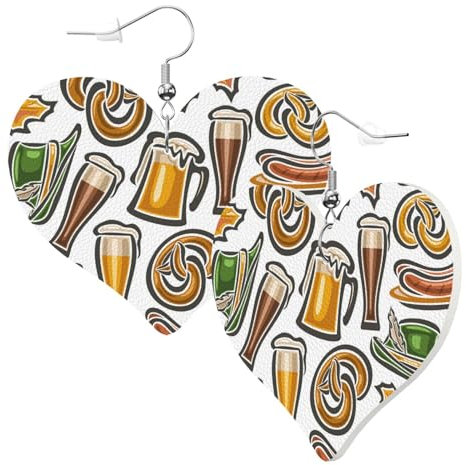 Leder Modische Herzform Ohrringe Brezeln Bier Wurst Blätter Frauen Anhänger Ohrringe Mädchen Herz Ohrringe Schmuck Geschenke Für Geburtstage Hochzeit Party, Einheitsgröße, Leder