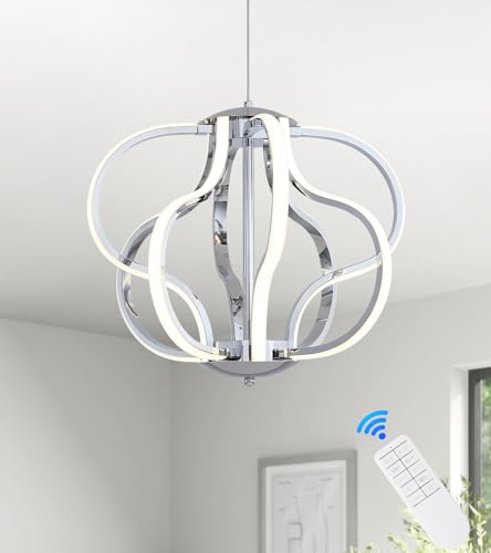 Munbea Modern Chrome LED Chandelier with Remote Control, Dimmable LED Chandelier with 3 Color Temperature,8 Lights Hanging Pendant Lights for Dining Room Foyer Entryway Kitchen Living Room