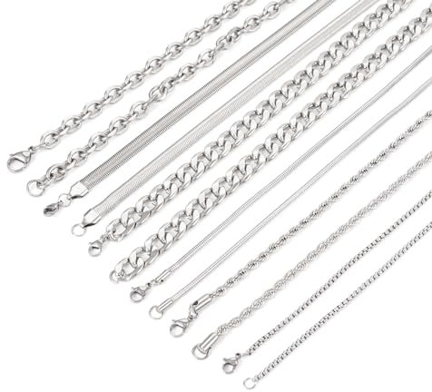 pandahall Edelstahl-Halsketten, kubanische Panzerkette, Schlangenfigaro, Gliederkette, geschichtete Halsketten, Choker für Männer und Frauen, DIY-Schmuckherstellung, Metall