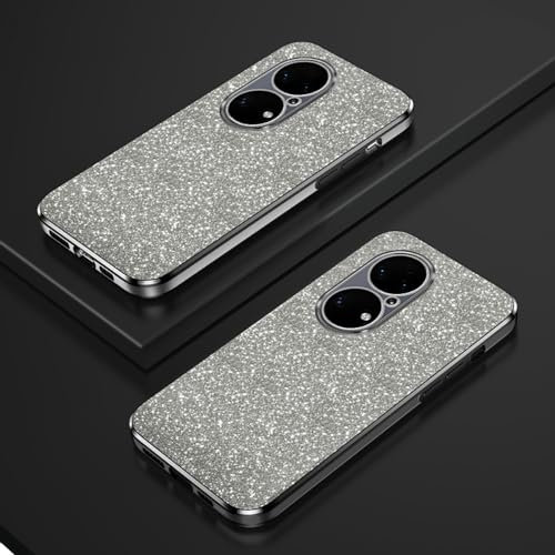 Custodia Telefono Trasparente Compatibile con Huawei P50 Pro Cover Cornice Elettroplaccata Gradiente Glitter Protettiva Sottile TPU