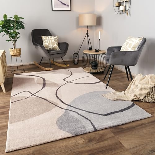 Paco Home Teppich Wohnzimmer Schlafzimmer Kurzflor Abstraktes Muster Geometrisch Regenbogen 3D Effekt Moderne Deko, Grösse:240x340 cm, Farbe:Creme 2