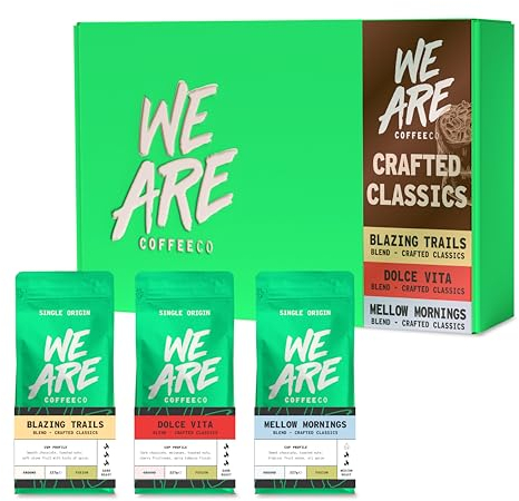 Coffee Ground Gift Set for Cafetiere, 3 x 227g Crafted Classic Blends Ground Coffee Arabica & Robusta Medium & Dark Roast Single Origin (We Are Coffee Co)