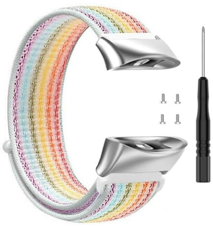 CJYVZN Nylon Strap Compatible with Garmin Forerunner 45/45S Watch Band for Garmin Swim 2 Smartwatch Replacement Wrist Band Accessory Metal connectors (silver-rainbow)