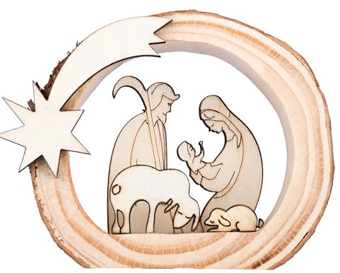 BELLE VOUS Belen Navidad Estatuillas - Pesebre Navideño de Resina - Set Adornos Navidad de Poliresina para Uso en Interiores - Decorar el Hogar, Iglesia o Escuela (Belen de Madera)