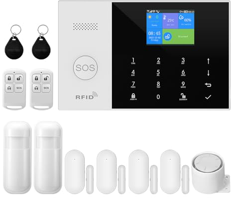 XNY 2G Sistema de Alarma para Seguridad Doméstica Inalámbrico, DIY WiFi Alarma para Casa Inteligente con App, 12 Piezas: Detector de Movimiento,Sensor de Puerta y Ventana,Sirena,Mando a distanc