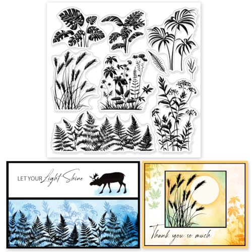 GLOBLELAND Blätter Pflanzen Silhouette Klare Stempel Für DIY Scrapbooking Farn Monstera Silikonstempel Siegel Transparente Stempel Für Kartenherstellung Fotoalbum Tagebuch 5.91×5.91 Zoll