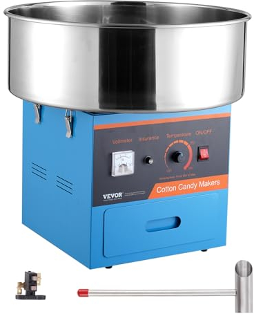 VEVOR Machine à barbe à papa électrique, 1000 W appareil à barbe à papa commercial avec bol en acier inox, cuillère à sucre et tiroir, parfait pour maison, anniversaire d'enfant, fête de famille, bleu