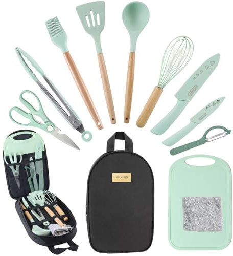 Camkinger Camping Accessories Kitchen Cooking Utensils Set - Portable Outdoor Camp Cookware Set, Silicone Camper Essentials Gear Must Have Supplies for Travel RV BBQ Grill Picnic Hiking