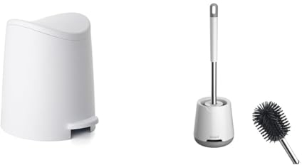 TATAY Standard Bathroom Pedal Bin, 3L, Polypropylene, White & Ibergrif M34152 Silicone Toilet Brushes & Holders, Deep Cleaner, Toilet Brush with Quick Drying Holder Set for Bathroom
