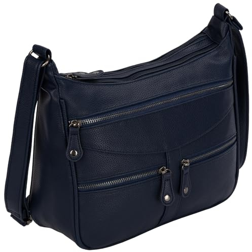 EAAKIE Damen Tasche, Schultertasche, Handtasche, Umhängetasche mit Leder Optik und vielen Fächern (NAVY)