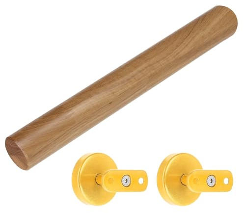 TIBU Eiche keilgezinkt Holz Handlauf Geländer 0,3m - 6m, Länge 40 cm und 2 Edelstahl Halter Messing Gold
