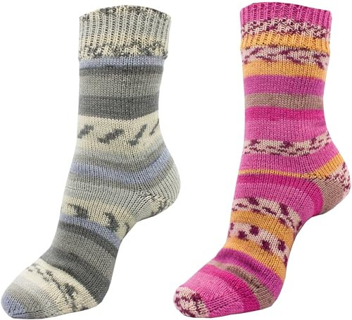 H&W Vertrieb Sockenwolle 4-fach Color 2x100gr Knäul - verschiedene Sets zur Wahl, Sparduo Sockengarn - Strumpfwolle ist filzfrei und maschinenwaschbar, Lauflänge 420m / 100gr, (Set 8)