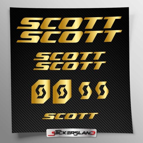 Aufkleber-Set kompatibel mit Rahmen MTB Mountainbike und Helm | Decals Aufkleber für Fahrrad Schriftzug Logos | Stickersland® – Scot (Glänzendes Gold Metallic)