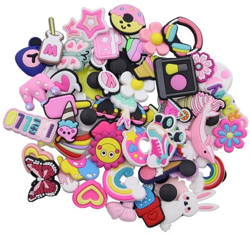 BEELUKY 50 Stück Schuhanstecker Schuh Charms für Clogs Cartoon Schuhanhänger Schuh Anstecker für Crocs PVC Shoe Dekoration Zubehör für Mädchen Jungen Erwachsene DIY Schuhschmuck Geschenk(Bunt)