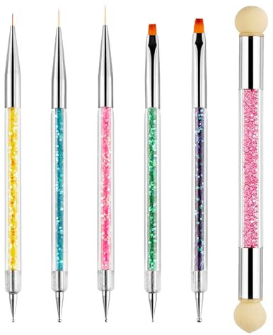 Sularpek 6 Stück Pinsel für Nägel, Nagel Pinsel Set, Nagelkunstpinsel, Nail Art Dotting Tools Mit 1 Sponge Brush Applikator, Nail Art Dotting Tools, Pinsel für Gelnägel für DIY Nail Art Design