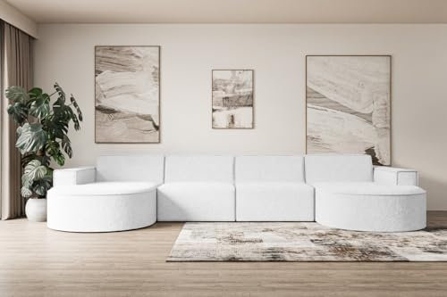 ALTDECOR Ecksofa in U-Form Corner Sofa Bett Eckcouch Couch L-Form Wohnlandschaft Cauchsofa MARI-U2-380x165x73,5 cm Weiß