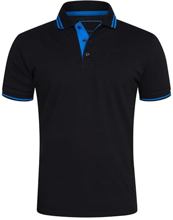 behype. Herren Kurzarm Poloshirt Freizeit Polo T-Shirt Männer Polo-Hemd Regular-Fit in Piqué-Qualität RR_MP-357-Schwarz-Blau-L