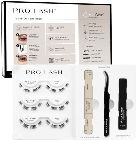 Pro Lash SoftWear Mini Lash Clusters Kit Seamless Lightweight Eyelashes 7 Day Cluster Eyelash Extension False Eyelashes Plus Glue and Tweezers Volume No. 02 Black