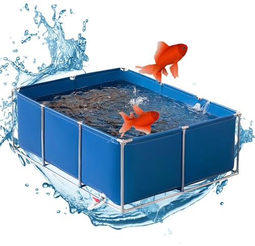 Pounjsd Bleu Piscine Hors Sol rectangulaire 3x2m, Piscine d'étang à Poissons en Toile avec Support en métal Piscine extérieure de réservoir de Stockage d'étang à Poissons Hors Sol, for L'irrigation