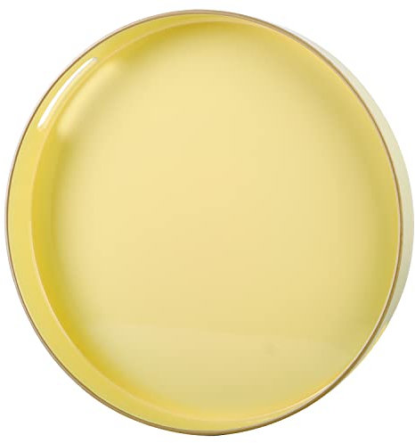 Simmer StRound Plastic Tray one Decorative, Round Plastic with Handles, Modern Vanity and Serving for Ottoman, Coffee table, Kitchen and Bathroom, Size 13 (Milk yellow)