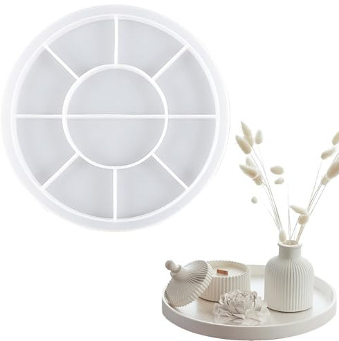 KAIYAYA Silicone Molds Tray,22.5 cm DIY Silikonform Tablett,Rundes Tablett Silicone Molds,Silikonformen Tablett mit Rillen Untersetzer Kerzenhalter Gießformen für Herstellung Tablett Dekorative