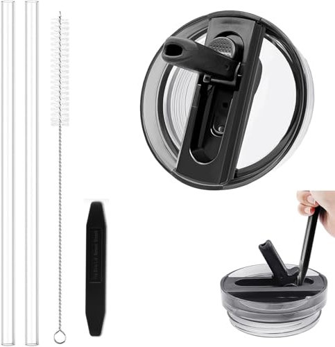 Couvercles anti-fuite pour Stanley Quencher H2.0 0,89 l, avec 2 pailles et 1 brosse de nettoyage, amovibles, faciles à nettoyer (noir, 90 oz)