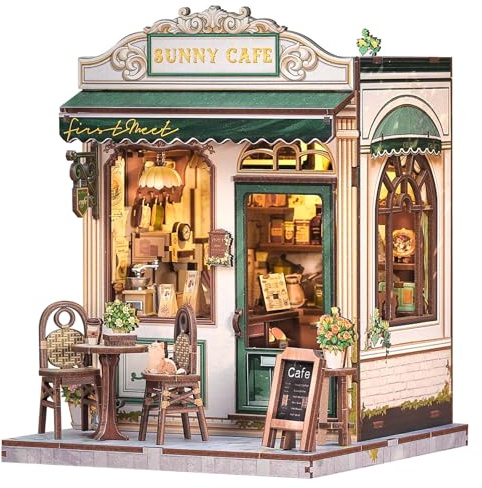 Fsolis Book Nook Kit - Miniatur Puppenhaus - 3D Puzzle Bastelset für Bücherrega Dekoration - Zeitloses Geschenk für künstlerische Mädchen & Frauen (Sunny Cafe)