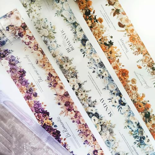 Arpaper 3 Rolls PET Washi Tape Sticker Zubehör,Scrapbook Stickers Tape Gotic Vintage Blume Thema Für DIY Bullet Journals,Fotoalbum,Computer Und Scrapbooking(Blume 2)