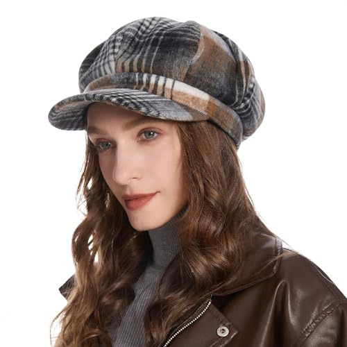 ZLYC Damen Winter Ballonkappe Klassische Schirmmützen Flat Cap | Ballonmütze mit Visor für Herbst Winter