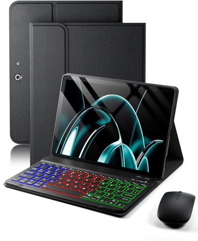for Microsoft Surface Go 4/3/2/1 10.5/10 inch Case with Keyboard - Rainbow | Rainbow Backlit Keyboard Case - Built in Pencil Holder with Mouse - Black