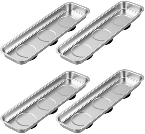 JIAYUET 4 PCS Magnetic Trays for Nuts and Bolts,Stainless Steel Magnetic Parts Tray for Socket Screws and Metal Tools (8.9 x 2.56 Inch)