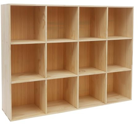 Levkitch Bücherregal mit 12 Fächern, Standregal mit 3 Ebenen 120x90x30cm, | 3-stöckiger Bücherschrank 100kg Tragfähigkeit,Offenes Raumtrenner Regal, Würfelregal für Wohnzimmer Arbeitszimmer Büro