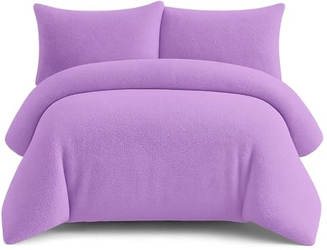 Bella Nights Teddy Bear Fleece Duvet Cover Set – Thermal Warm & Cosy Soft Fur Bedding with Pillowcases – Winter Duvet Set (Lilac, King)