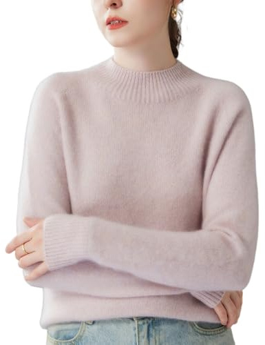 WEWE Pull Cachemire 95% Femme Col Rond Uni Tricoté Ajust Manches Longues épais Pull en Cachemire et Laine,Rose Clair,EU 38,MS470