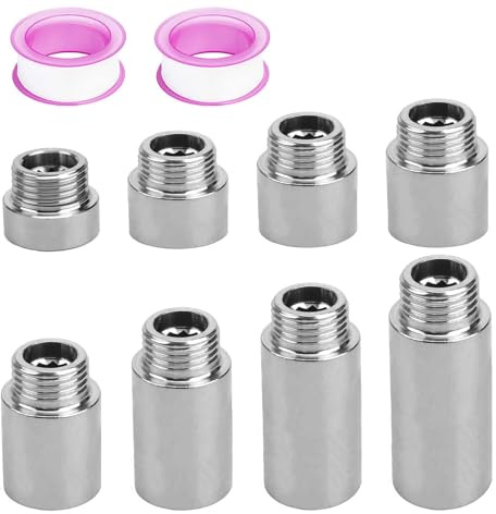 FORMVERSITY Lot de 8 rallonges de robinet 1/2 pour robinet de cuisine 10, 15, 20, 25, 30, 40, 50, 60 mm, filetage G1/2, en acier inoxydable