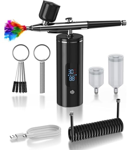 Agwuoetr Airbrush Kit, Cordless Airbrush for Nails,with Air Compressor for Models/Shoes/Cakes/Hair, for Painting Black