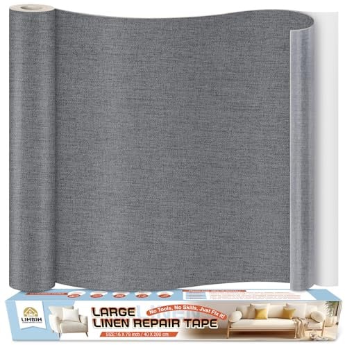 Flicken Selbstklebend Stoff Reparaturset, 40x200 cm Selbstklebender Stoff Flicken Leinen Reparatur Patch, Leinenstoff Patches Selbstklebend für Sofas, Autositze, Bootssitze, Bürostühle, Dunkelgrau