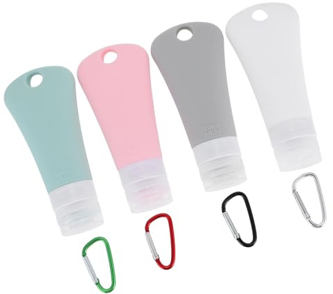 OKUMEYR 4 Sets Silicone Travel Bottles 90ml Leak Proof Refillable Toiletry Containers Portable and Sealing Well for Shampoo Lotion Conditioner