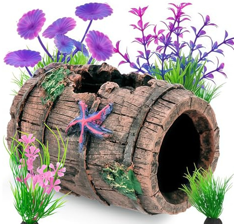 SKIPTHYBER Aquarium Dekorationen Betta-Aquariumzubehör Aquariumschmuck, Bunte Dekoration in Form Einer zerbrochenen Fasshöhle Leicht zu reinigende Aquarium Dekorationen