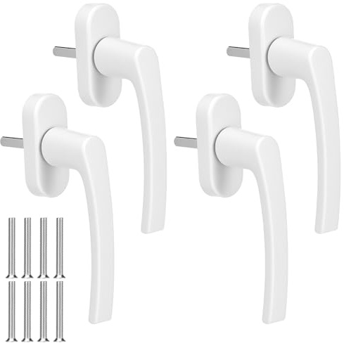 QWORK® 4 Stück Fenstergriff Weiß, Ganzmetall Griff für Balkontür & Terrassentür, Stiftlänge 35mm