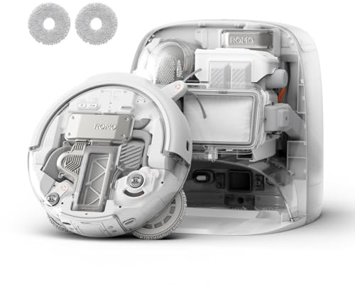 DJI ROMO P Robot aspirateur Laveur & Tapis de Nettoyage | Design transparent du robot et de la station de charge, aspiration de 25 000 Pa, détection de niveau drone