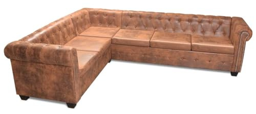 Jkghdrt Weißes Chesterfield Ecksofa 6-Sitzer mit Knopfheftung in Kunstleder